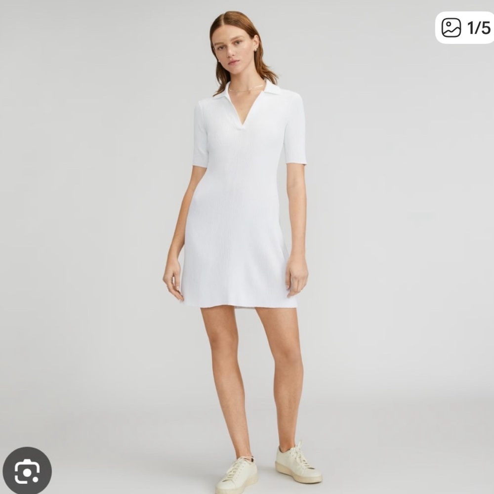 Everlane Cream ribbed V-Neck dress
